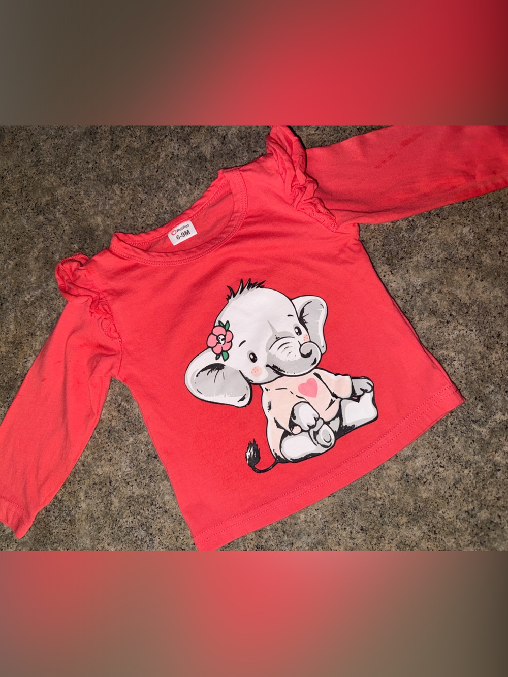 PatPat Coral Pink Long Sleeve Elephant Ruffle Top